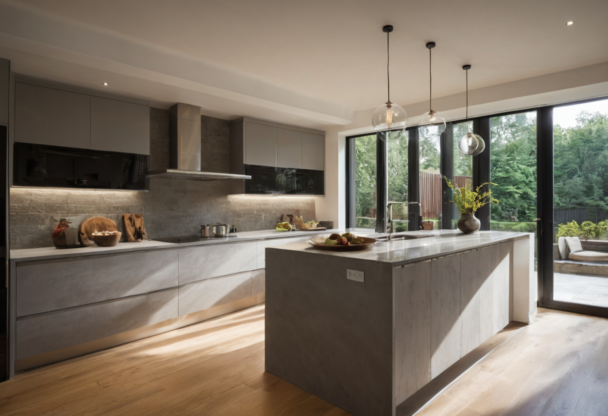 What beam angle prevents glare on polished kitchen countertops